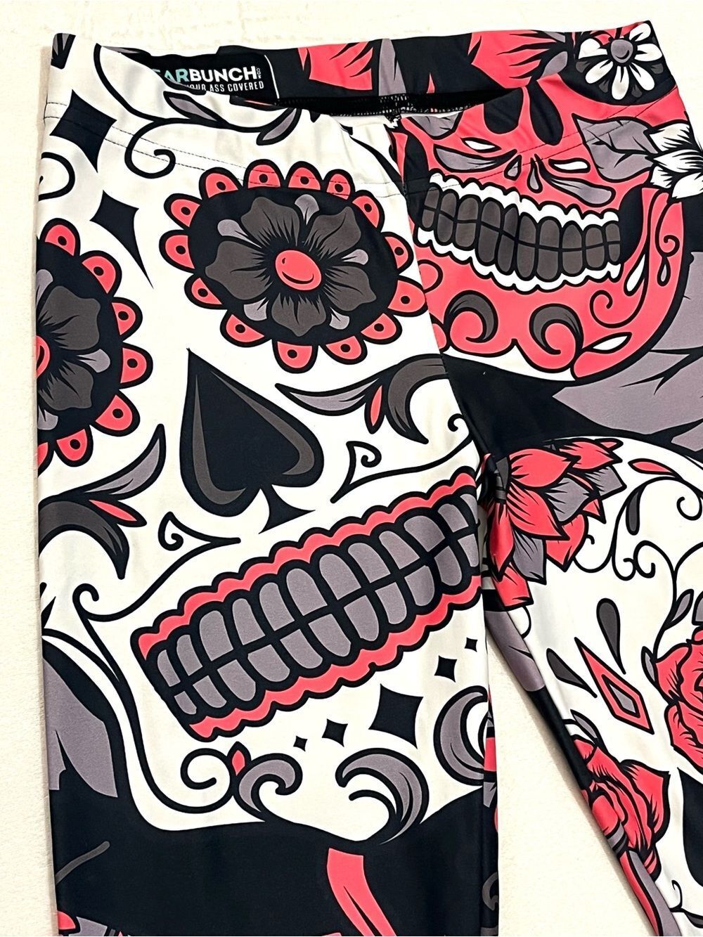 GearBunch Pink White Black Sugar Skull Day of the Dead Women’s Leggings Small - Picture 7 of 16
